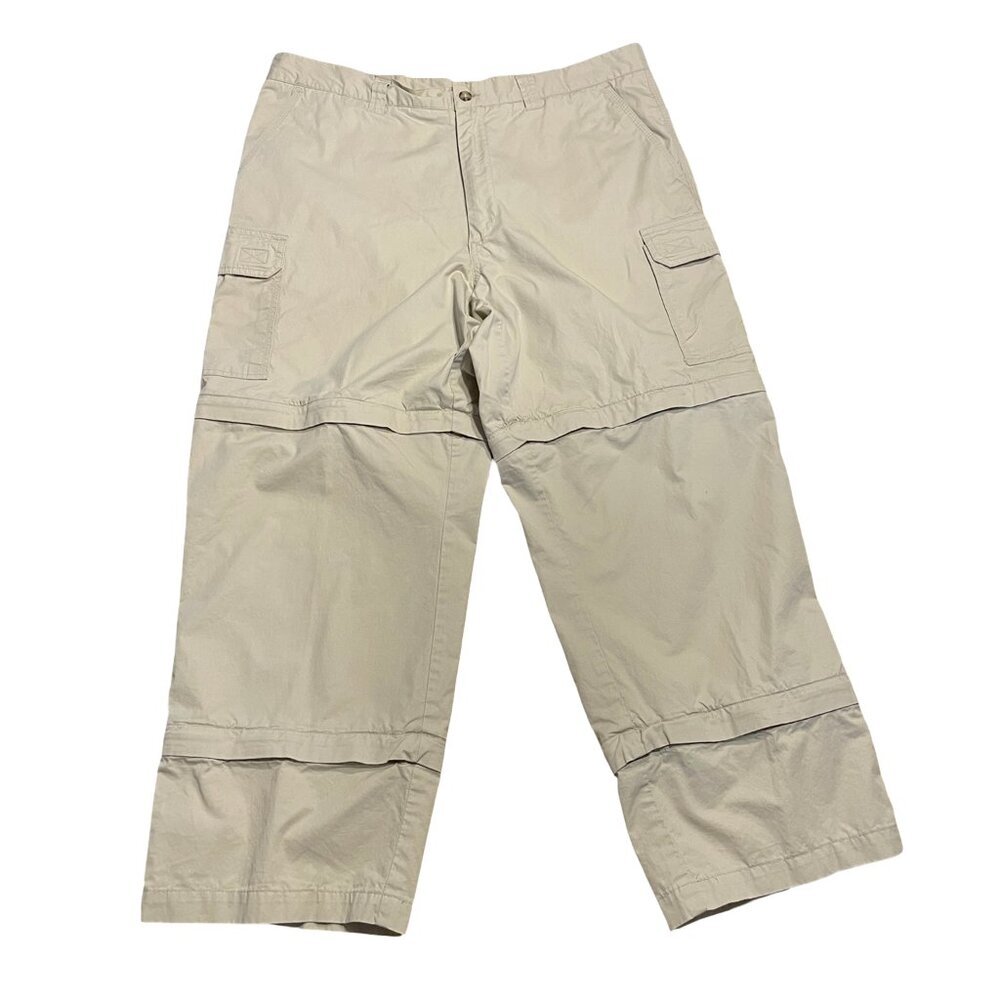 CACHAREL Beige Double Zip Off Trousers High Rise Cargo 100% Cotton Size 38 Flaws